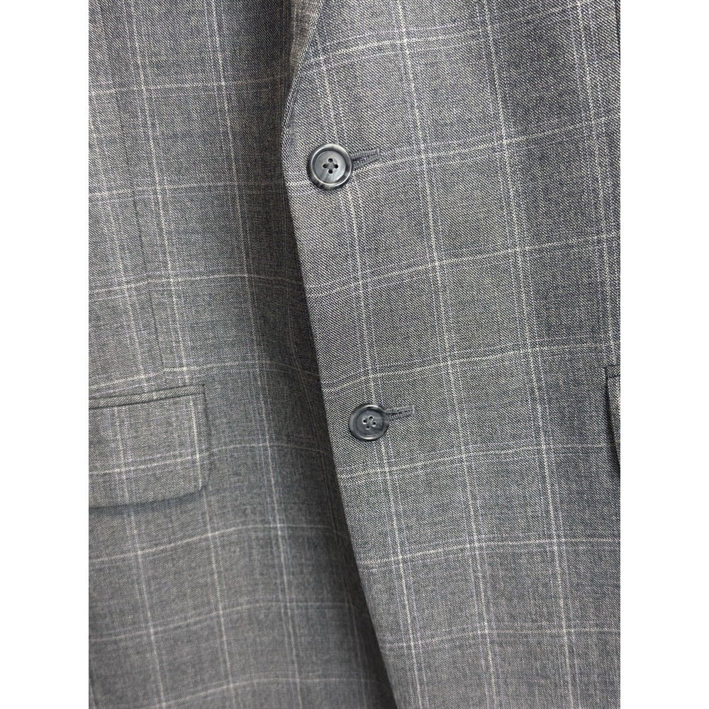 Jos A Bank Travelers Sport Coat Mens 44L Tailored Fit Grey‎ Plaid Wool Blazer - Picture 6 of 12